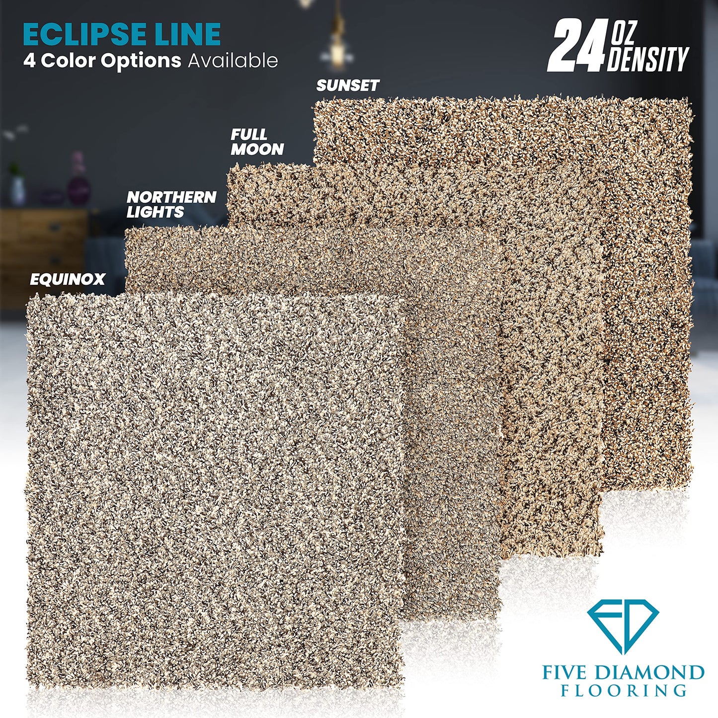 Eclipse Peel and Stick Carpet Tiles w/Attached Cushion, Easy DIY Install, Soft Residential Carpet, American Made, Seamless Appearance, Plush, Great for Area Rug (10 Tiles - 22.5 Square Feet, Sunset)