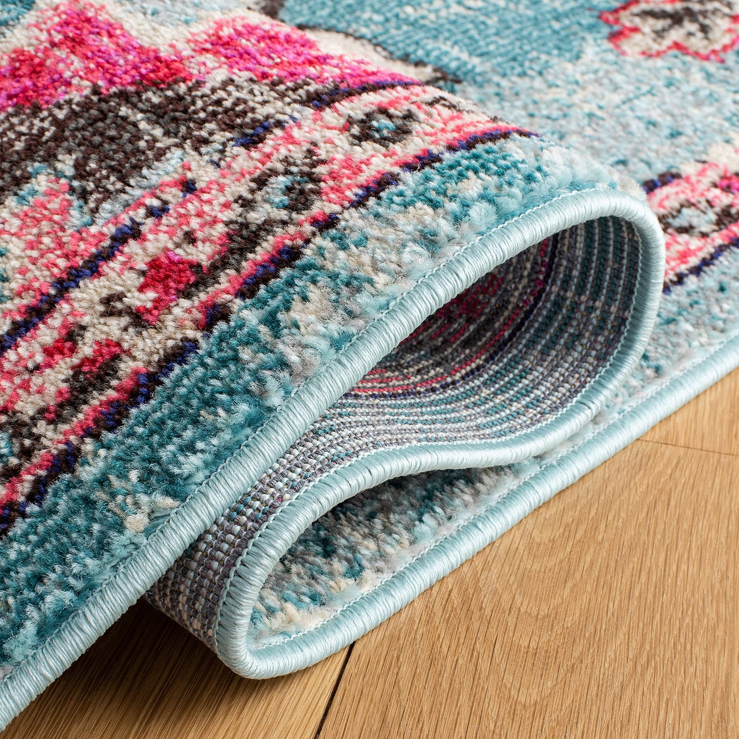 SAFAVIEH Madison Collection 8' x 10' Light BlueFuchsia MAD484K Boho Chic Medallion Distressed Non-Shedding Living Room Dining Bedroom Area Rug