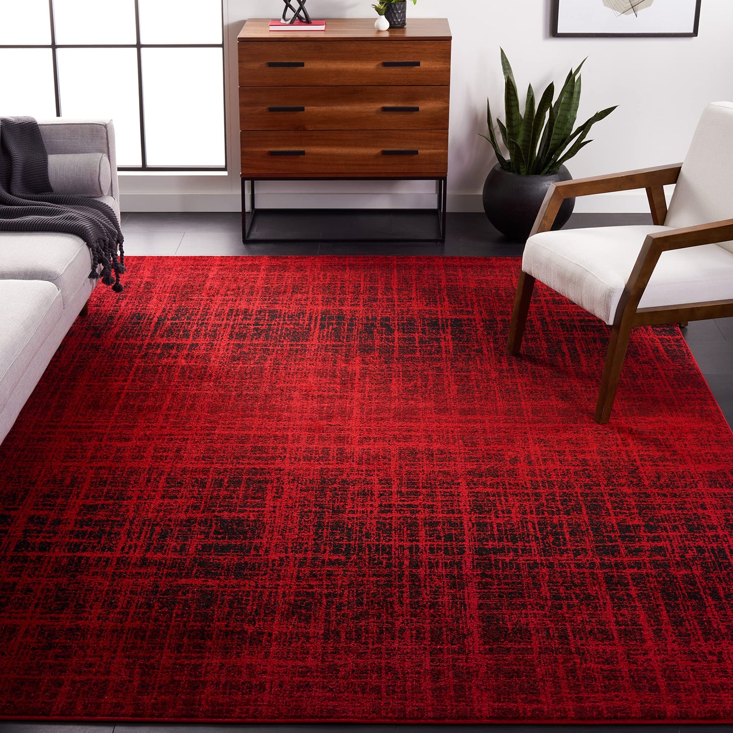 SAFAVIEH Adirondack Collection Accent Rug - 3' x 5', Red & Black, Modern Abstract Design, Non-Shedding & Easy Care, Ideal for High Traffic Areas in Entryway, Living Room, Bedroom (ADR116F)