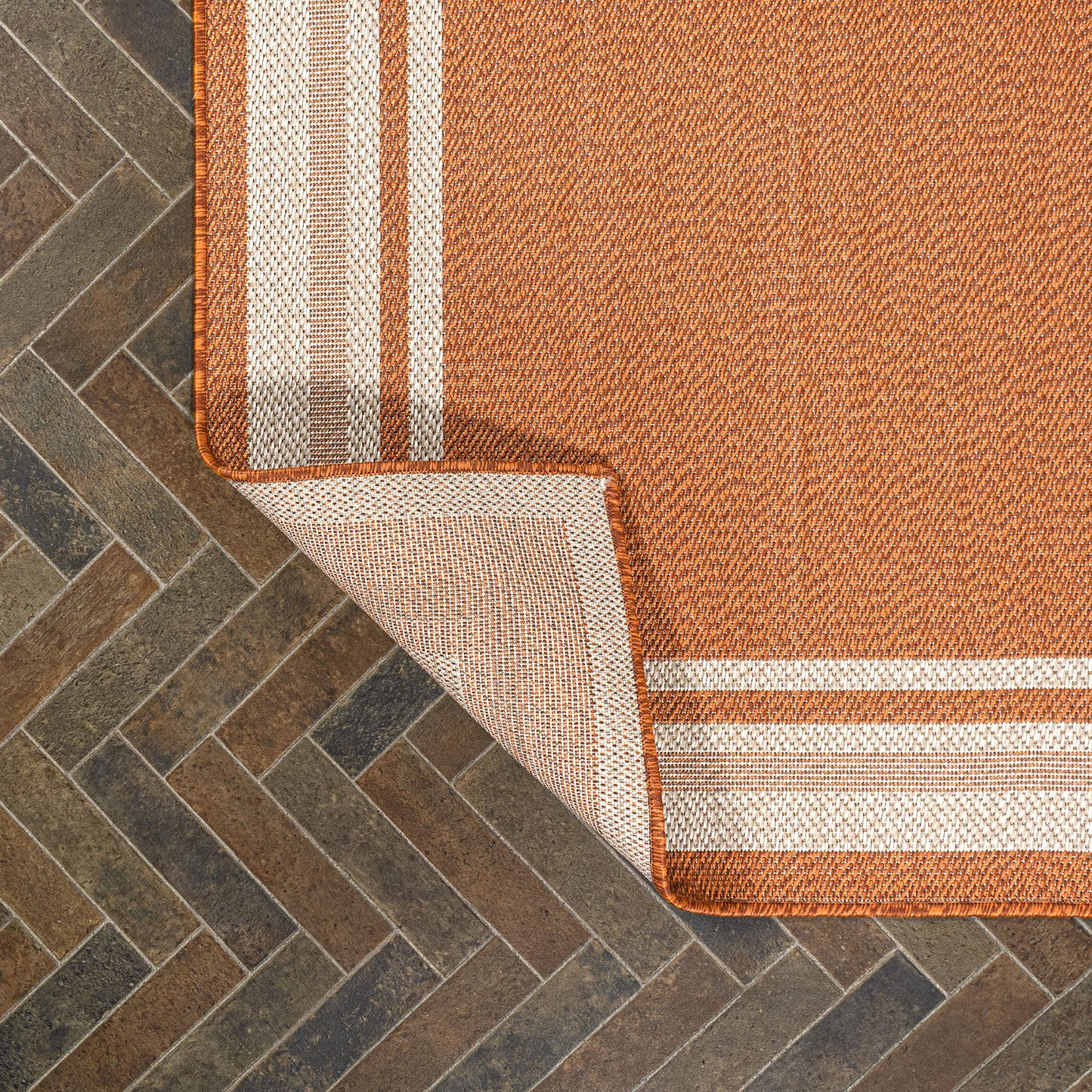 JONATHAN Y Border Stripe Indoor Outdoor Runner Rug 2X8 Orange/Cream, James Modern for Backyard, Patio, Porch, Easy-Cleaning, High Traffic, Pet-Friendly, Non-Shedding (SMB201D-28)