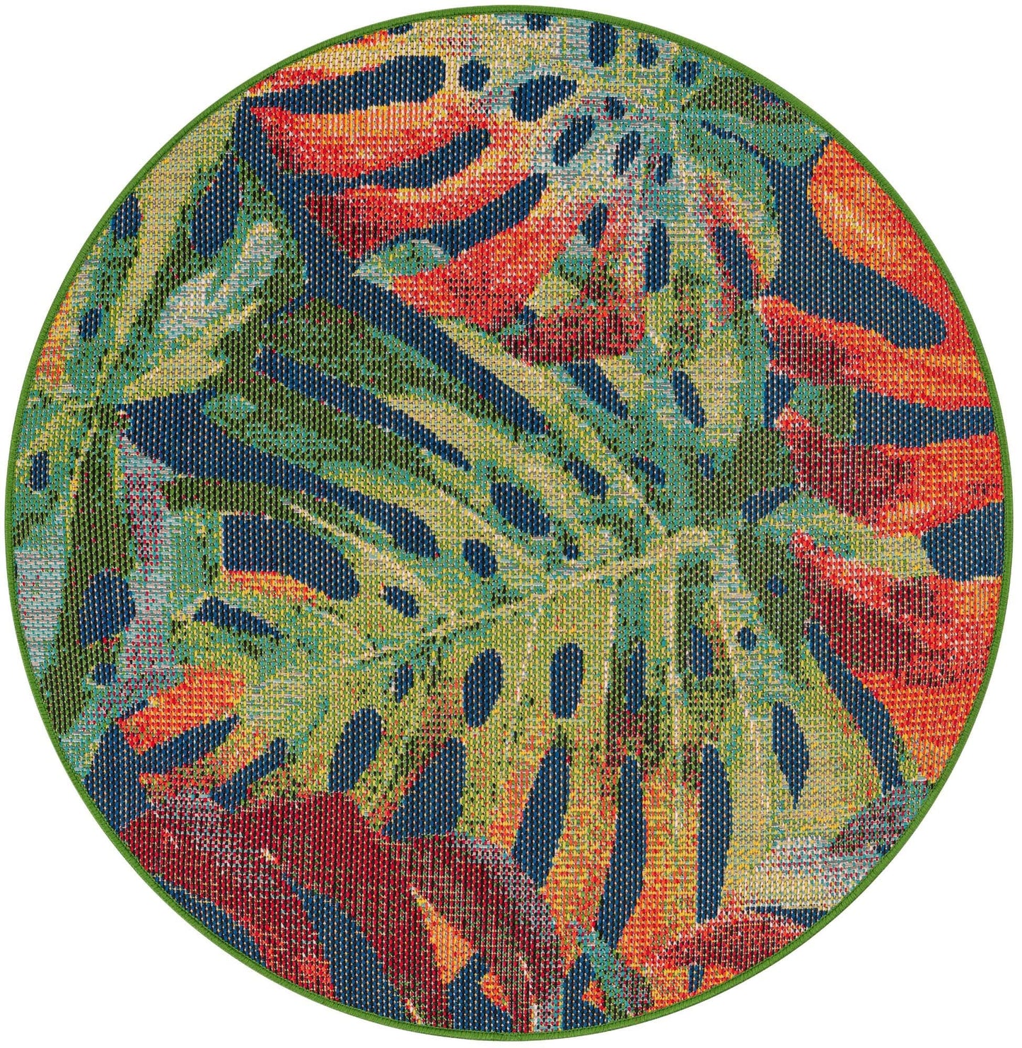 Rugs.com Baja Outdoor Collection Rug – 4 Ft Round Multi Medium-Pile Rug Perfect for Kitchens, Dining Rooms