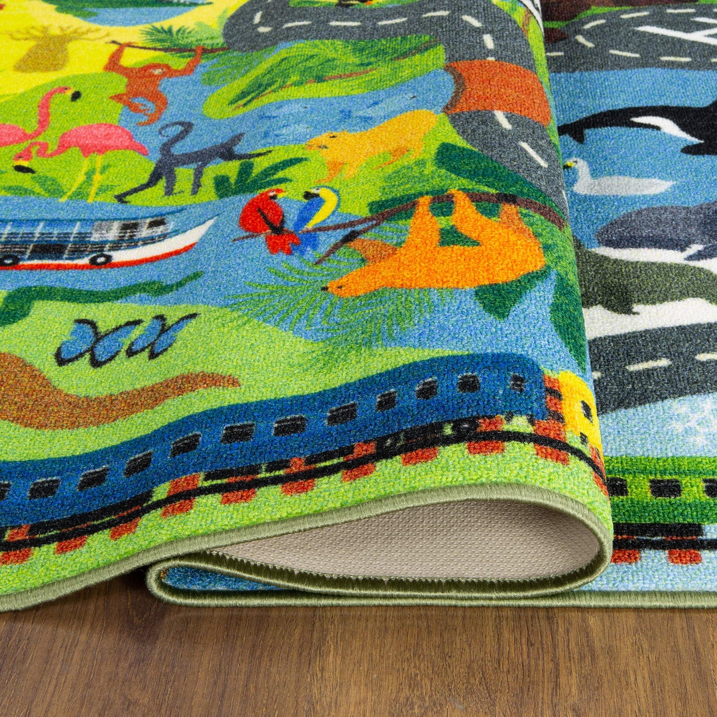 KC Cubs: Educational Rug: Animal Safari Road Map - 8x10' Playmat -Interactive Toy Car Route, Activity Area Carpet, Bedroom-Classroom, Baby-Toddler-Kid