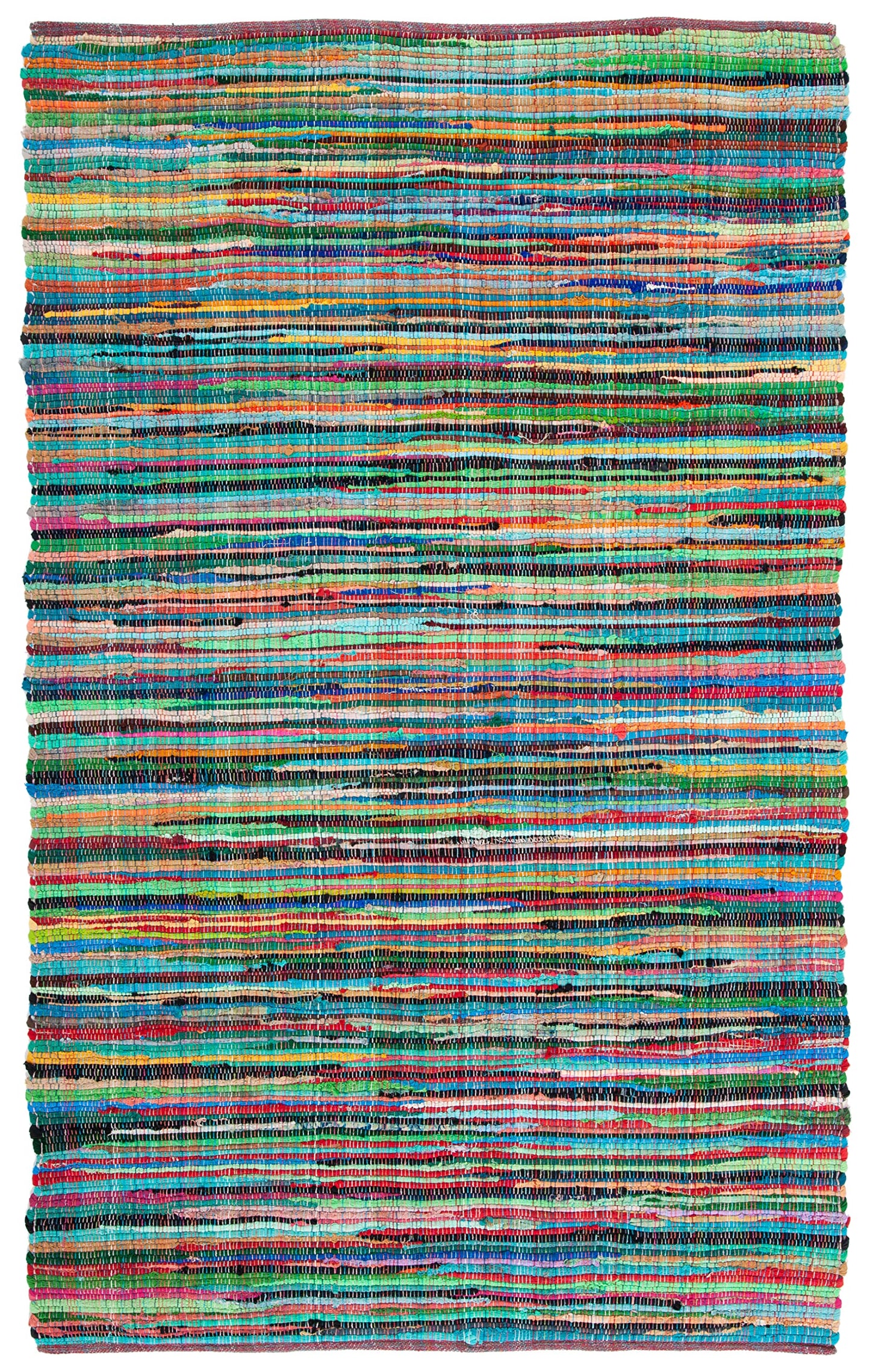 SAFAVIEH Rag Rug Collection Accent Rug - 4' x 6', Green & Multi, Handmade Boho Stripe Cotton, Ideal for High Traffic Areas in Entryway, Living Room, Bedroom (RAR240E)