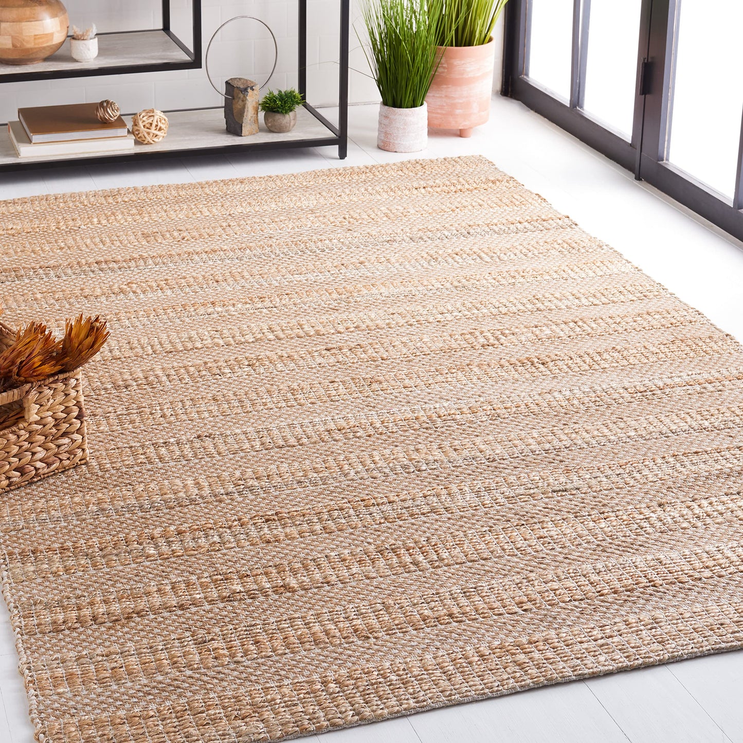 SAFAVIEH Natural Fiber Collection Area Rug - 10' x 14', Ivory & Natural, Handmade Boho Farmhouse Rustic Jute & Cotton Jute, Ideal for High Traffic Areas in Living Room, Bedroom (NFB654A)