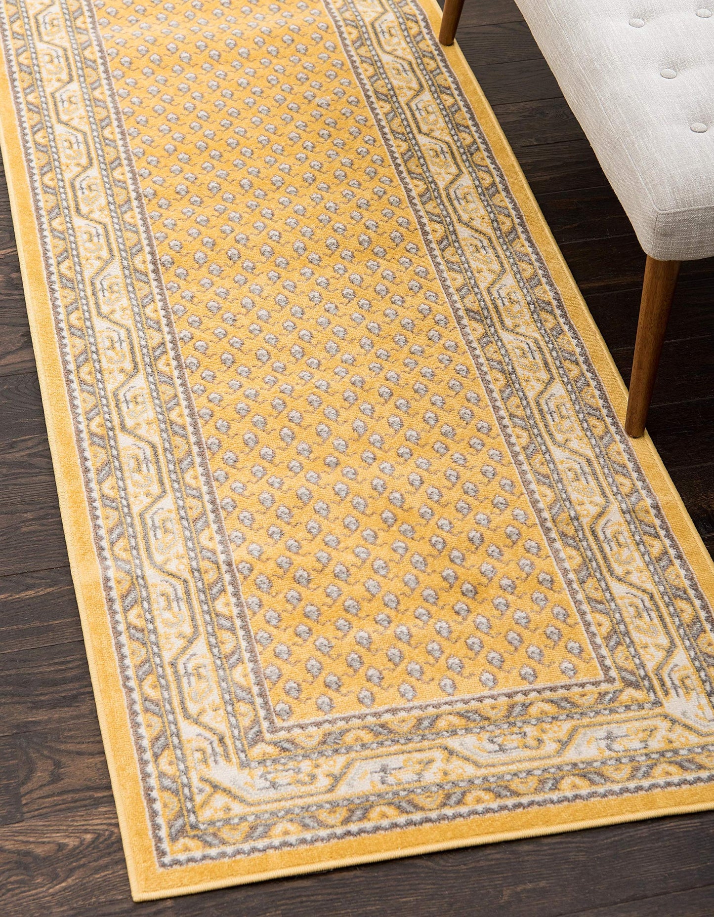 Unique Loom Williamsburg Collection Traditional Border with Dotted Center Area Rug, Runner 2' 9" x 9' 10", Yellow/Beige