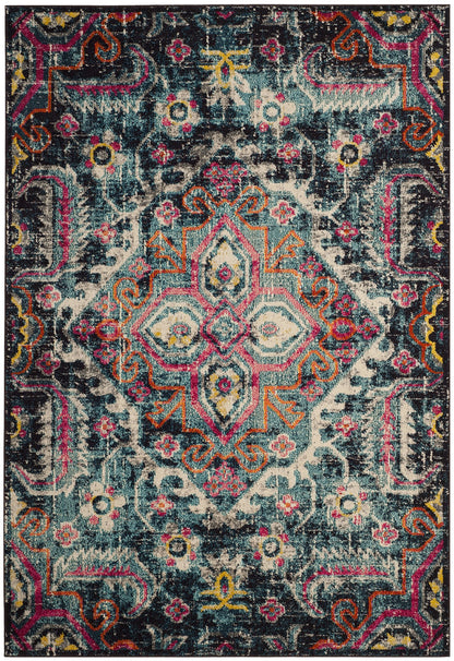 SAFAVIEH Monaco Collection Area Rug - 8' x 10', Blue & Fuchsia, Boho Chic Medallion Distressed Design, Non-Shedding & Easy Care, Ideal for High Traffic Areas in Living Room, Bedroom (MNC252J)