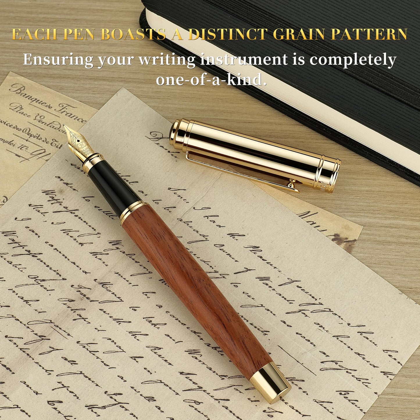 BEILUNER 316 Fountain Pen,Stunning Luxury Rosewood,24K Gilded Nib(Medium),Gorgeous 24K Gold Finish, Ink Converter,Best Gift for Men&Women-Fancy,Executive,Nice Pens for Writing, RD-M