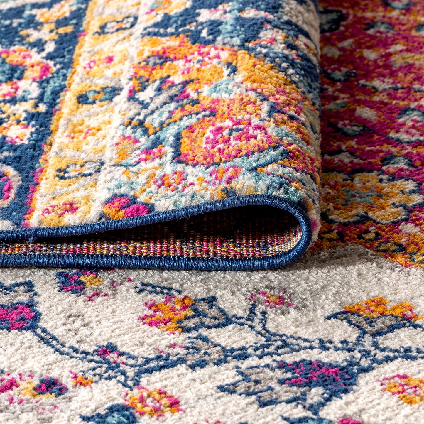 JONATHAN Y Boho Vintage Blue/Multi Runner Rug, 2x18, Bohemian Flair Medallion, Floral Easy-Cleaning High Traffic for Living Room, Bedroom, Kitchen, Pet-Friendly, Non Shedding (BMF106A-218)