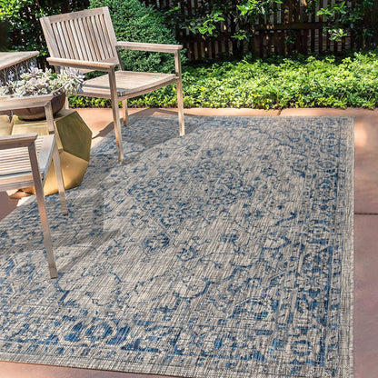 JONATHAN Y Boho Medallion Indoor Outdoor Area Rug 8X10 Gray/Navy, Rozetta Textured Weave for Backyard, Patio, Porch, Easy-Cleaning, High Traffic, Pet-Friendly, Non-Shedding (SMB102B-8)