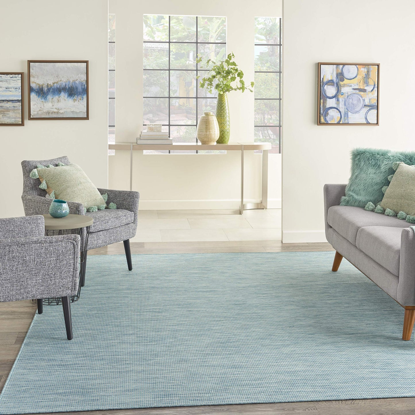 Nourison Home Positano Aqua 4' x 6' Area Rug - Easy Clean, Non Shedding, Bed Room, Living Room, Dining Room, Kitchen (4' x 6')