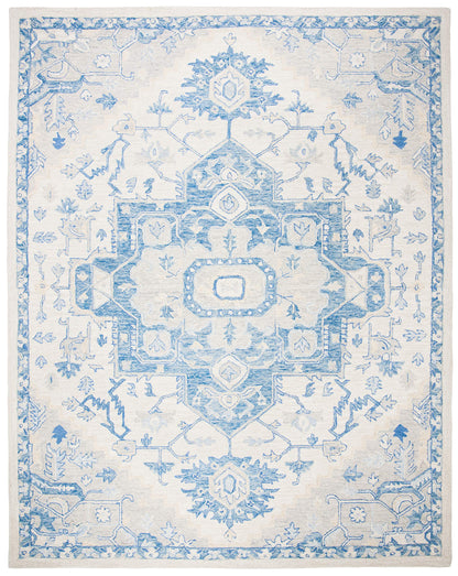 SAFAVIEH Area Rug 8x10 - Micro-Loop Collection - Large - Ivory & Blue, Handmade Wool, Shabby Chic Design, Ideal for Living Room, Bedroom, Office, Dining Space (MLP503G)