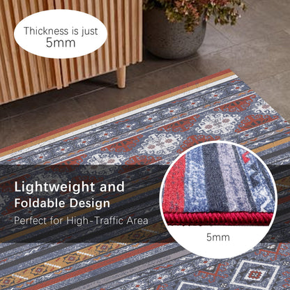 RUGSURE Washable Area Rugs 2'6'' x 8' - 1/6 Thick - Moroccan-Inspired -Stain & Water Resistant Non-Slip - Resistant Rug for Living Room, Bedroom, Nursery, Pet & Child Friendly (Blue and Red)