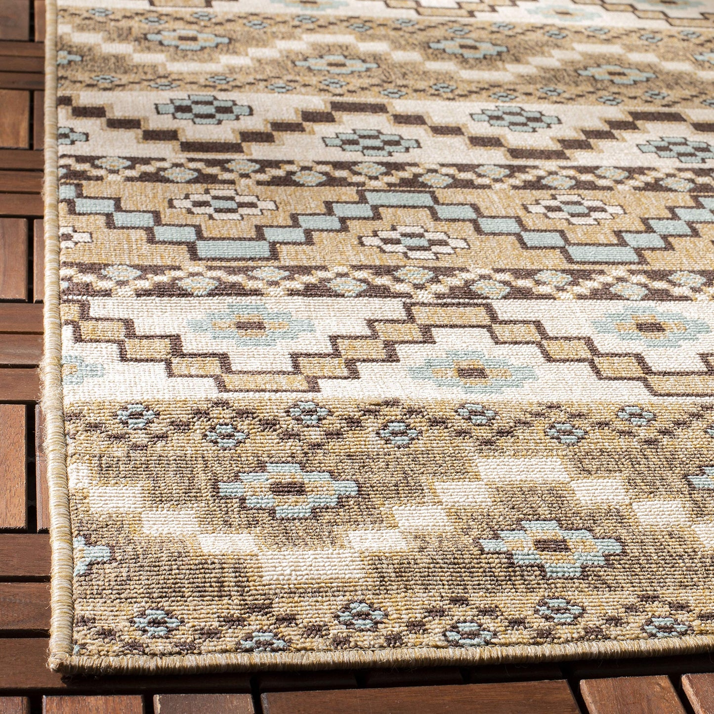 SAFAVIEH Washable Rug Outdoor Veranda Collection - 2'7" x 5', Cream & Brown, Non-Shedding & Easy to Clean, Ideal for Patio, Backyard, Mudroom (VER095-0215)