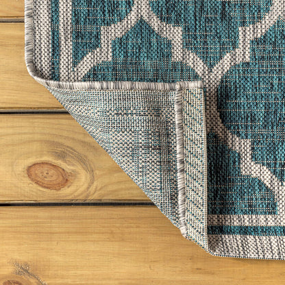 JONATHAN Y Moroccan Trellis Indoor Outdoor Area Rug 8X10 Teal/Gray, Trebol Textured Weave for Backyard, Patio, Porch, Easy-Cleaning, High Traffic, Pet-Friendly, Non-Shedding (SMB109E-8)
