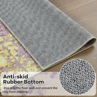 Merelax 5x7 Pink Yellow Living Room Area Rug, Large Washable Rugs for Bedroom Dining Room, Soft Boho Abstract Area Rugs, Modern Non Slip Low Pile Carpet for Office Study Kids Room