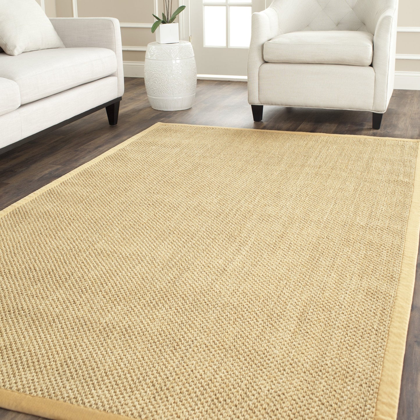 SAFAVIEH Area Rug 9' Square - Natural Fiber Collection - Maize & Wheat, Sisal, Woven Design with Border (NF443A)