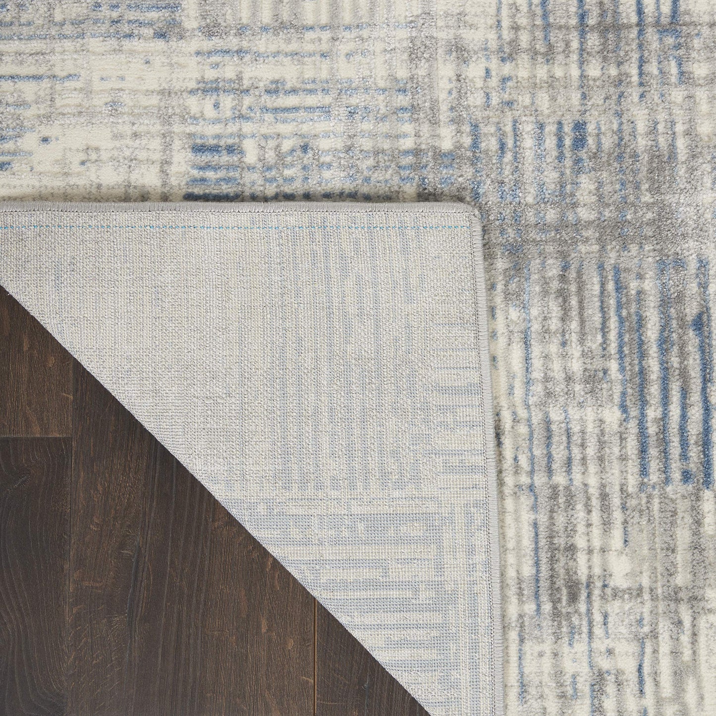 Nourison Home Solace Contemporary Rustic Ivory/Grey/Blue 8' x 10' Area Rug, Easy Clean, Non Shedding, Bed Room, Living Room, Dining Room, Kitchen, (8' x 10')