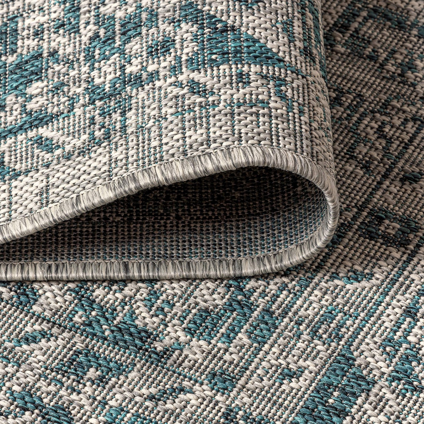JONATHAN Y Boho Medallion Indoor Outdoor Area Rug 3X5 Gray/Teal, Rozetta Textured Weave for Backyard, Patio, Porch, Easy-Cleaning, High Traffic, Pet-Friendly, Non-Shedding (SMB102C-3)