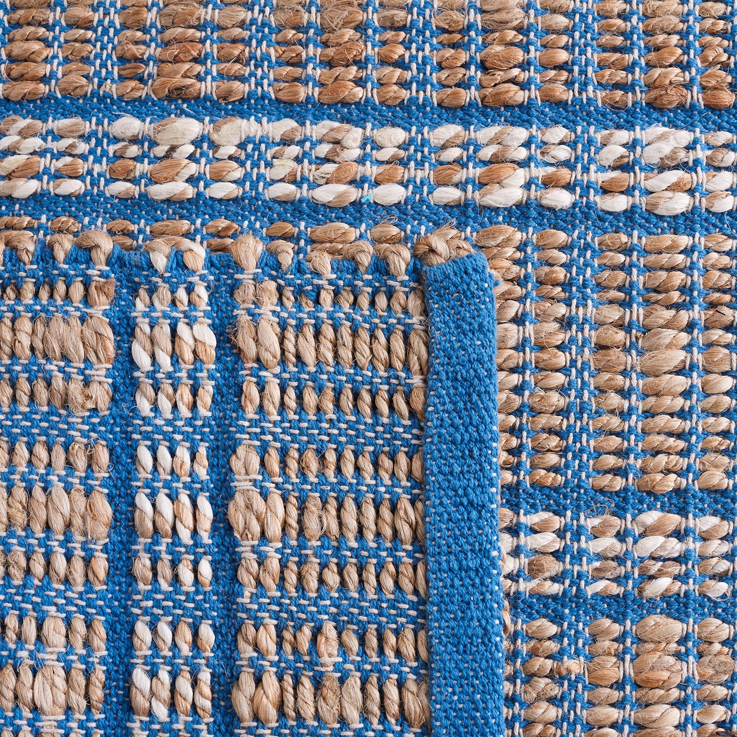 SAFAVIEH Natural Fiber Collection Area Rug - 9' x 12', Blue & Natural, Handmade Boho Stripe Farmhouse Rustic Jute & Cotton Jute, Ideal for High Traffic Areas in Living Room, Bedroom (NFB656M)