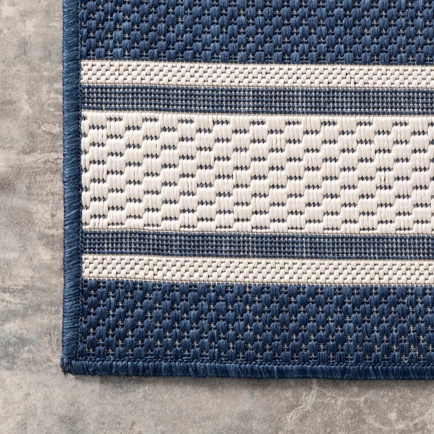 Rugs USA Romy Navy/Ivory, 6'7" x 9', Striped, Soft and Cozy, High Traffic, Stain Resistant, Easy Clean, Durable Area Rug for Indoor/Outdoor Patio, Deck, Porch, Garden, Courtyard