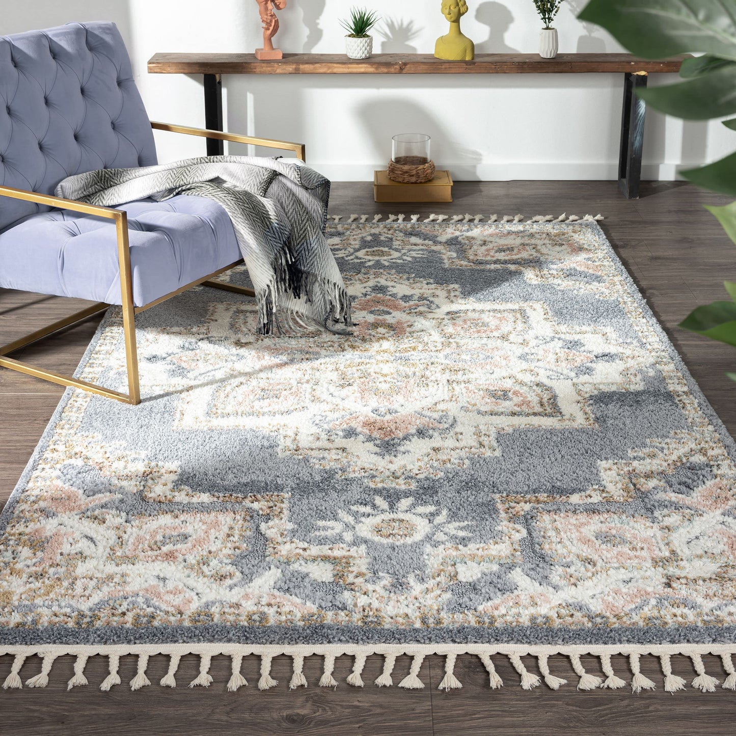 LUXE WEAVERS Southwestern Medallion Fringe Gray 5x7 Area Rug