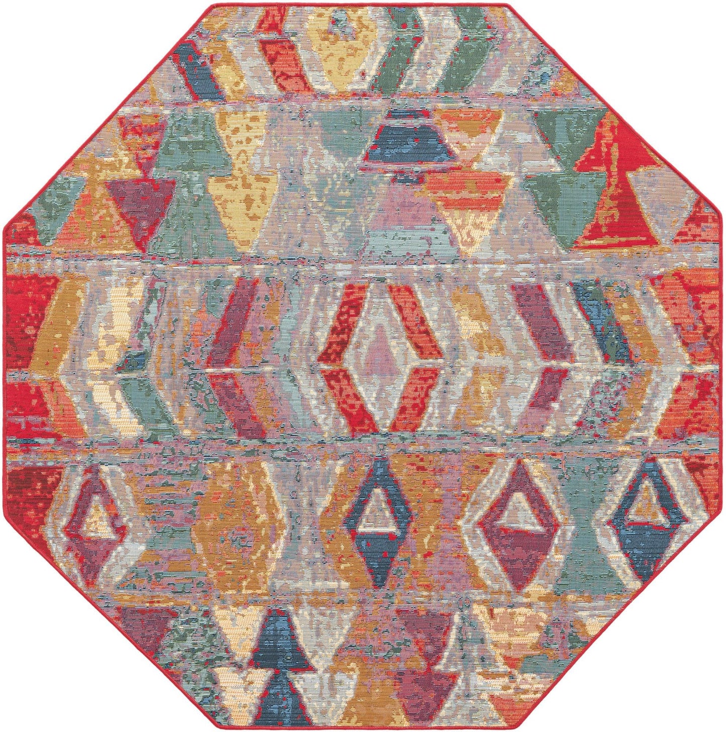 Unique Loom Outdoor Modern Collection Area Rug - Tamarindo (5' 3" Octagon Multi/Burgundy)
