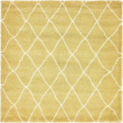 Rugs.com Moroccan Shag Collection Rug – 8' Square Yellow Shag Rug Perfect for Living Rooms, Kitchens, Entryways