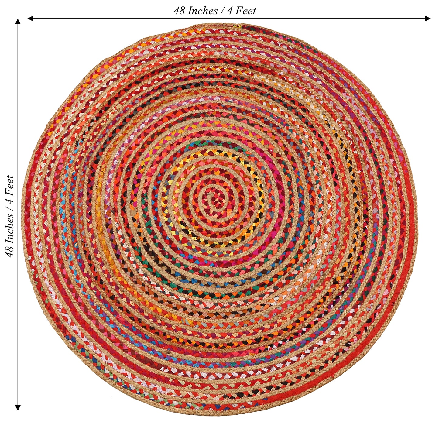Lightnpro Bohemian Braided Rug 4 Feet Round - Multi Color, Circle Farmhouse Jute Cotton Area Rag Rug for Kitchen, Kids Bedroom, Playroom | Colorful Hand Woven Reversible Pet Friendly Carpet