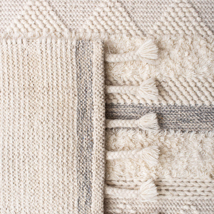 SAFAVIEH Kenya Collection Accent Rug - 3' x 5', Ivory & Grey, Handmade Moroccan Boho Tribal Tassel Wool, Ideal for High Traffic Areas in Entryway, Living Room, Bedroom (KNY959A)