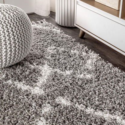 JONATHAN Y Mercer Shag Plush Tassel Gray/Ivory Indoor Area Rug, 3x5, Moroccan Geometric Trellis, Contemporary, Easy-Cleaning for Living Room, Bedroom, Kitchen, Pet Friendly, Non-Shedding (MCR102C-3)