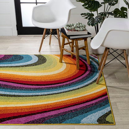 JONATHAN Y Flow Abstract Swirl Indoor Area Rug 3x5, Red/Yellow/Blue, Modern, Coastal, Easy-Cleaning for Living Room, Bedroom, Kitchen, Pet Friendly, Non-Shedding (DZC100A-3)