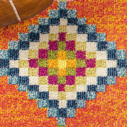 JONATHAN Y Tribal Love Geometric Orange/Multi Indoor Area Rug, 4x6, Bohemian, Casual, Easy-Cleaning for Living Room, Bedroom, Kitchen, Pet Friendly, Non-Shedding (MOH105C-4)