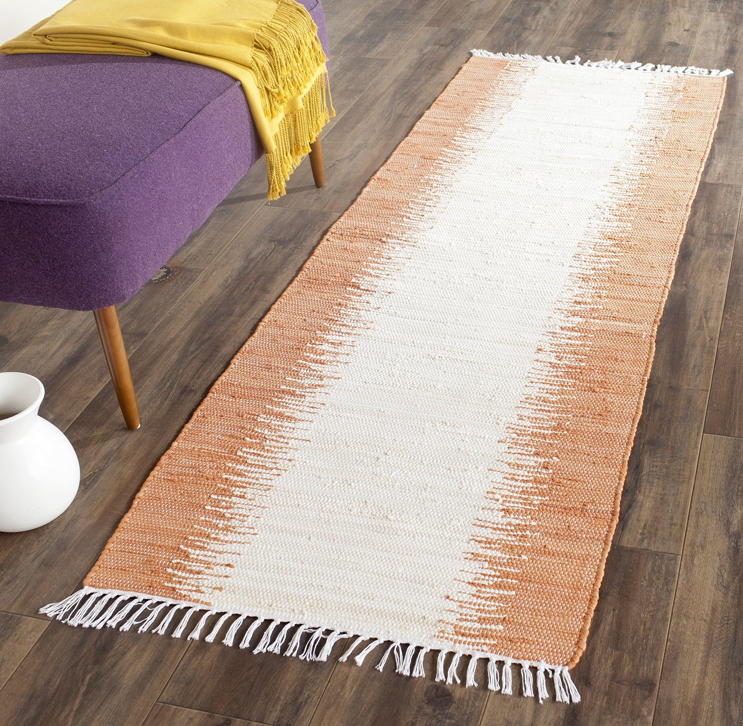 SAFAVIEH Montauk Collection Runner Rug - 2'3" x 9', Orange, Handmade Stripe Fringe Cotton, Ideal for High Traffic Areas in Living Room, Bedroom (MTK751C)