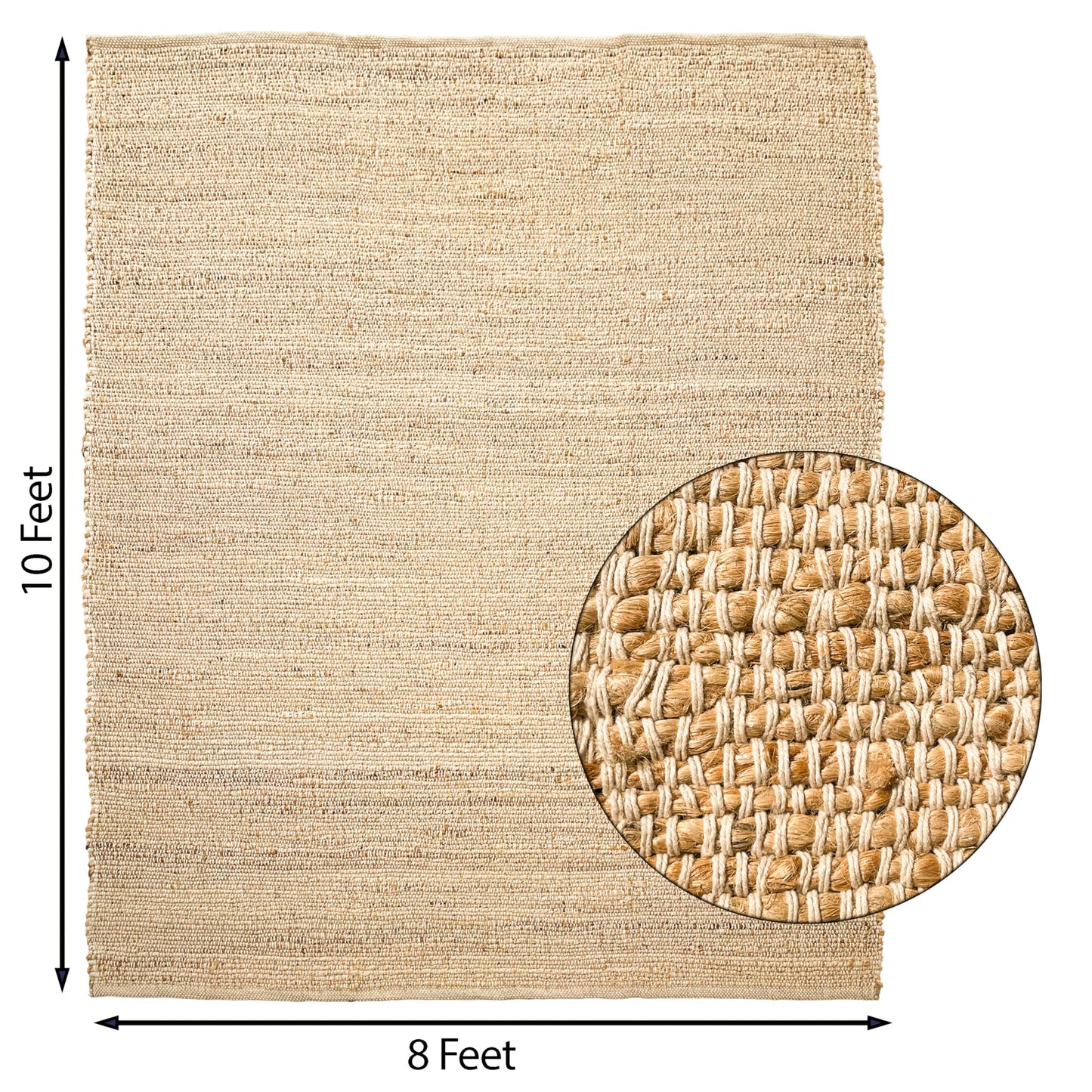 Chardin home 8x10 Jute Cotton Hand Woven Area Rug, Natural Jute Braided Boho Farmhouse Rug, Rustic Vintage Reversible Natural Fiber Rug for Living Room, Bedroom, Dining Room, Office, or Entryway.