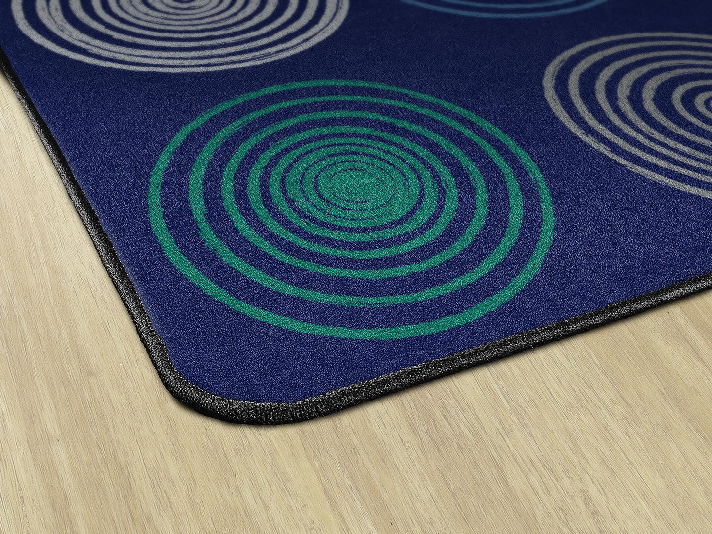 Flagship Carpets Circles Abstract Educational Area Rug for Kids Room Seating Décor, Children's Classroom, Play Carpet for Teaching and Playroom, Seats 24, 7'6" x 12', Cool Blue