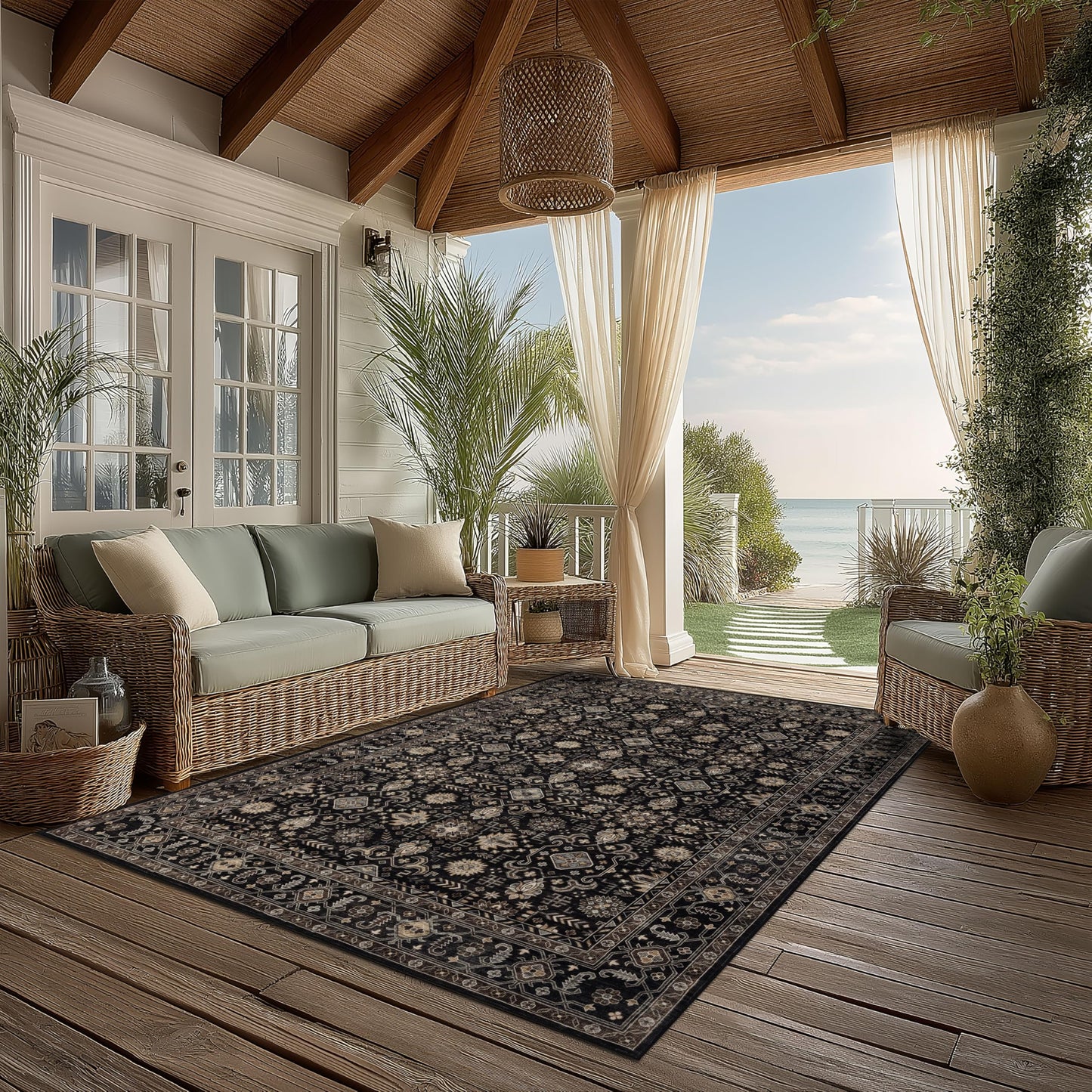 Ruaruarug Washable Area Rug 5x7 for Living Room, Bedroom, Ultra Soft Non Slip Stain & Fade Resistant, Pet & Kids Friendly, Suitable for High Traffic Areas Easy to Clean for Office Kitchen, Black Gold