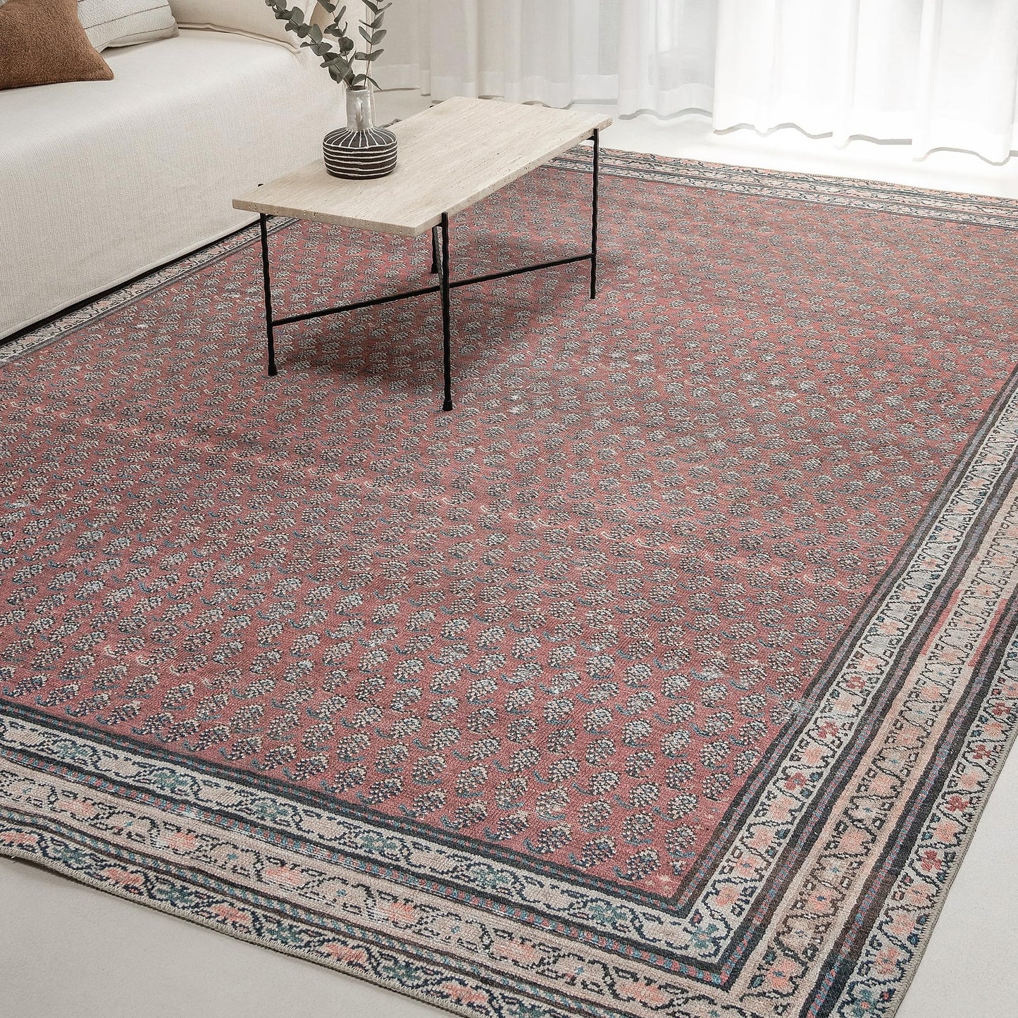 KNOTTING MATTERS Rusty Rhythm 7’6” x 9’6” Area Rug – Deep Rust & Charcoal Heritage Flatweave, Low-Pile – Easy Clean Area Rug – Perfect for Living Room, Dining Room, Bedroom – Pet & Kid Friendly