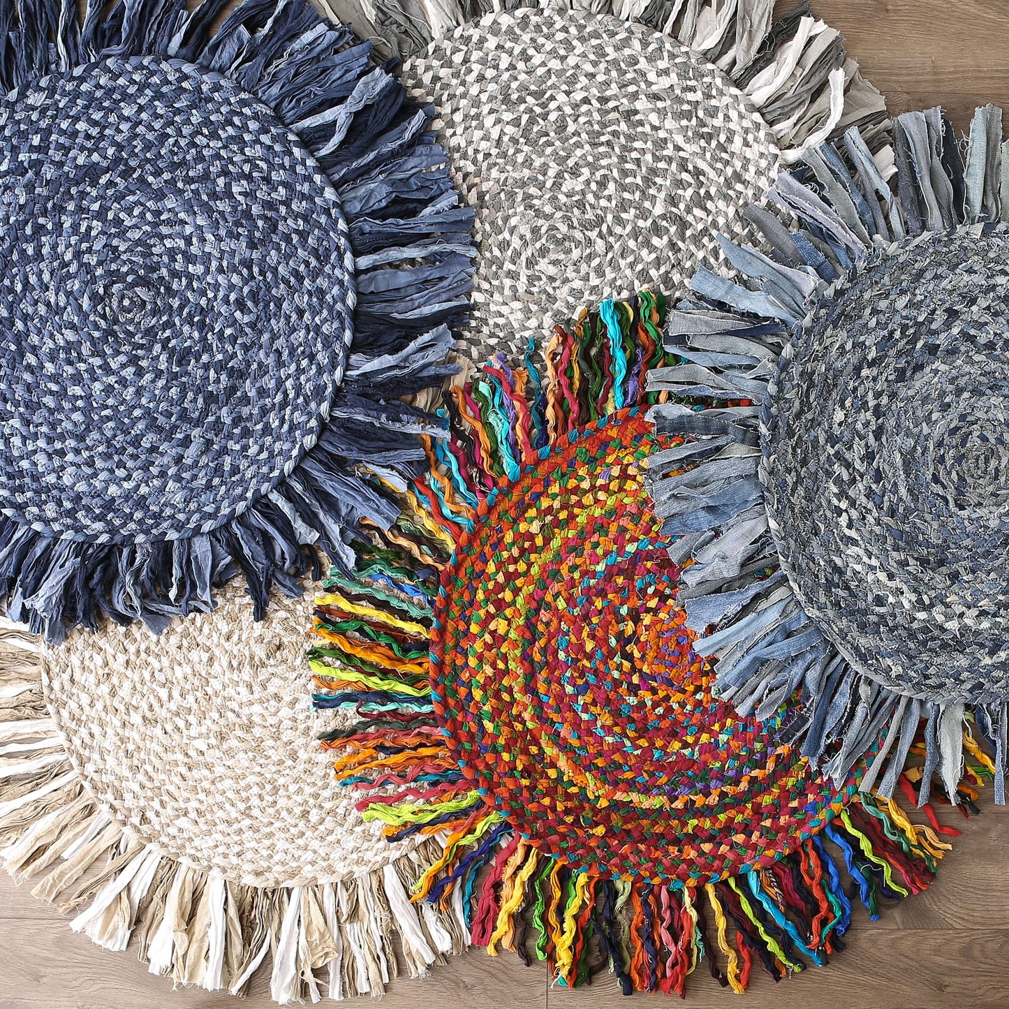 DII Chindi Home Collection Handwoven Multicolor Area Rag Rug, 3' Round with Fringe, Multi-Color