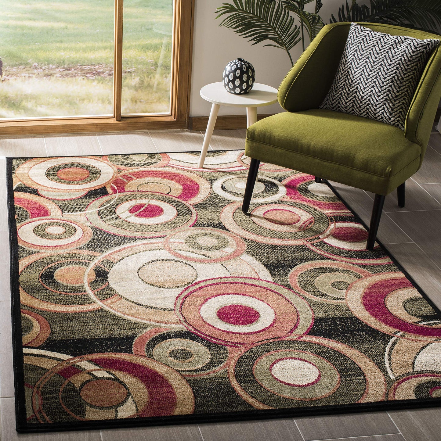 SAFAVIEH Lyndhurst Collection Accent Rug - 4' x 6', Black & Multi, Mid-Century Modern Design, Non-Shedding & Easy Care, Ideal for High Traffic Areas in Entryway, Living Room, Bedroom (LNH225B)