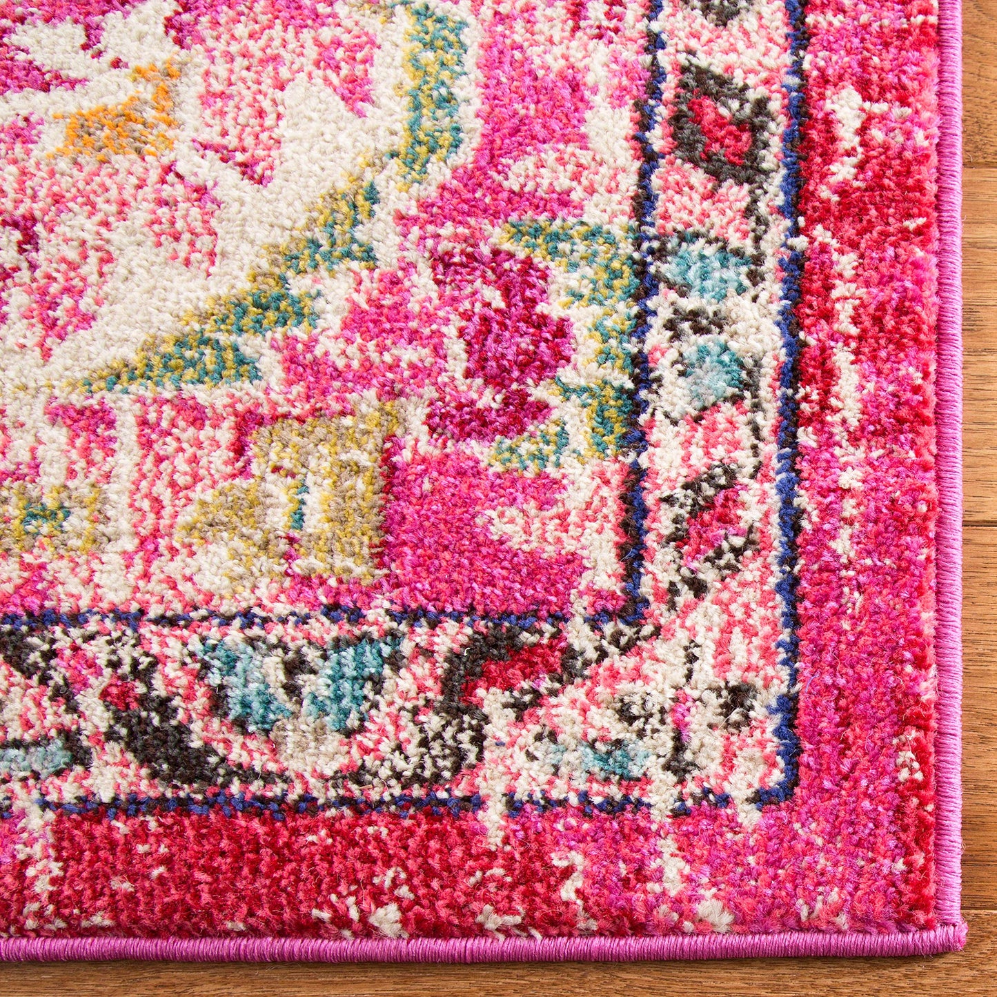 SAFAVIEH Monaco Collection Area Rug - 5'1" x 7'7", Pink & Multi, Non-Shedding & Easy to Clean, Distressed Medallion Design, Ideal for Living Room, Bedroom, Dining Space (MNC243D)