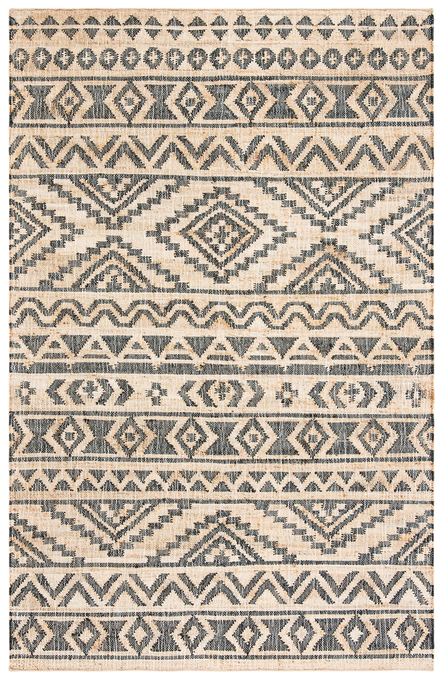 SAFAVIEH Kilim Collection Accent Rug - 2' x 3', Natural & Charcoal, Handmade Moroccan Boho Jute & Cotton, Ideal for High Traffic Areas in Entryway, Living Room, Bedroom (KLM751A)