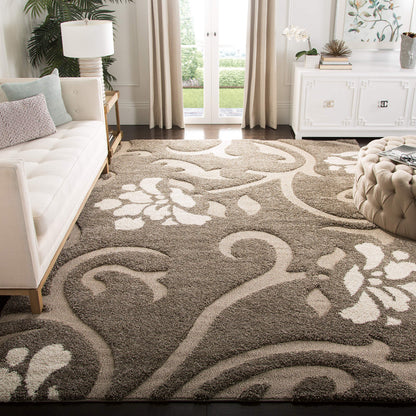 SAFAVIEH Florida Shag Collection Area Rug - 9'6" x 13', Smoke & Beige, Floral Design, Non-Shedding & Easy to Clean, High-Low Plush Pile, Ideal for Living Room, Bedroom, Dining Space (SG464-7913)