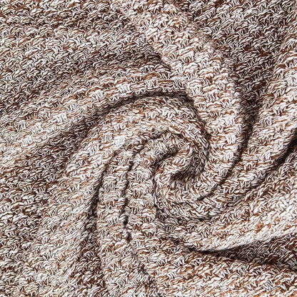 Longhui bedding Coffee Knitted Throw Blanket for Couch, Soft, Cozy Machine Washable 100% Cotton Sofa Knit Blankets, Heavy 4.0lb Weight, 60 x 80 Inches, Coffee and White Color.