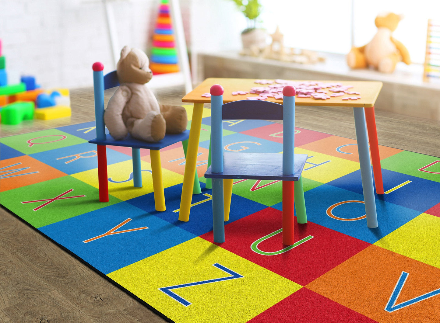 Flagship Carpets Alphabet Seating Multicolor Rug for Home Learning Area or Classroom Mat, Kids Room or Playroom Carpet, 7'6" x 12', Rectangle