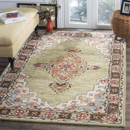 SAFAVIEH Aspen Collection Area Rug - 6' x 9', Sage & Brown, Handmade Boho Medallion Wool, Ideal for High Traffic Areas in Living Room, Bedroom (APN506A)