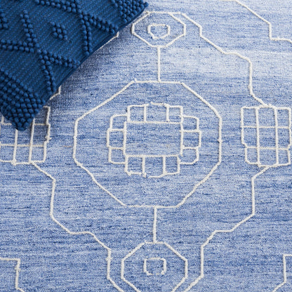 SAFAVIEH Area Rug 8x10 - Kilim Collection - Large - Blue & Ivory, Flat Weave, Rustic Boho Tribal Design, Ideal for Living Room, Bedroom, Office, Dining Space (KLM763M)