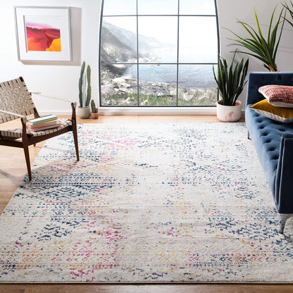 SAFAVIEH Tulum Collection Area Rug - 9' Square, Ivory & Blue, Moroccan Boho Tribal Design, Non-Shedding & Easy to Clean, Ideal for Living Room, Bedroom, Dining Space (TUL272C)
