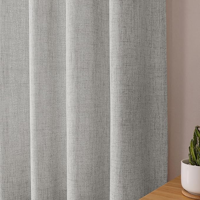 Tollpiz Linen Curtains Living Room Rod Pocket Semi Sheer Curtain Burlap Light Filtering Thick Linen Drapes for Bedroom, 38 x 63 inches Long, Silver Grey, Set of 2 Panels