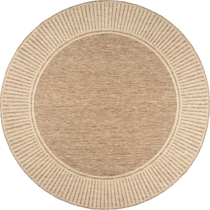 Nuloom Asha Light Brown/Ivory, 6'7" Round, Casual, Striped Border, Soft and Cozy, High Traffic, Easy Clean, Durable Area Rug for Indoor/Outdoor Patio, Deck, Porch, Garden, Courtyard