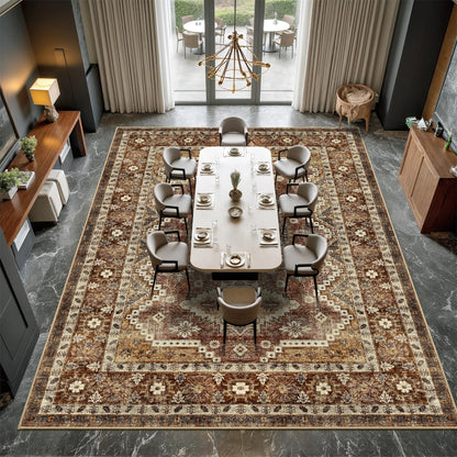 Rugland 8x10 Area Rugs - Stain Resistant Washable Rug, Anti Slip Backing Rugs for Living Room, Vintage Tribal Area Rugs (TPR07-Rust, 8'x10')